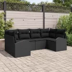 Set de canapele pentru grădină cu pernă 6 pcs Negru poliratan GartenMobel Dekor