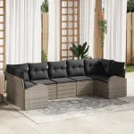 Set de canapele pentru grădină cu pernă 7 pcs Gri poliratan GartenMobel Dekor