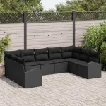 Set de canapele pentru grădină cu pernă 9 pcs Negru poliratan GartenMobel Dekor