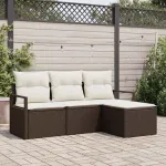 Set de canapea cu pernă 4 pcs Maro și Crem poliratan GartenMobel Dekor