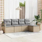 Set de canapea cu pernă 5 pcs Beige și gri deschis poliratan GartenMobel Dekor