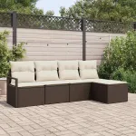 Set de canapea cu pernă 5 pcs Maro și Crem poliratan GartenMobel Dekor