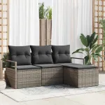 Set de canapea cu pernă cu depozitare 4 pcs Gri poliratan GartenMobel Dekor