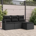 Set de canapea cu pernă cu depozitare 4 pcs Negru poliratan GartenMobel Dekor