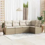 Set de canapele pentru grădină 5 pcs Bej și Alb poliratan GartenMobel Dekor