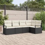 Set de canapele pentru grădină 5 pcs Negru și Alb poliratan GartenMobel Dekor