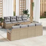 Set de canapele pentru grădină 9 pcs Bej și gri poliratan GartenMobel Dekor