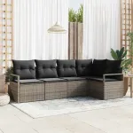 Set de canapele pentru grădină cu pernă 5 pcs Gri poliratan GartenMobel Dekor