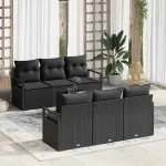 Set de canapele pentru grădină cu pernă 7 pcs Negru poliratan GartenMobel Dekor