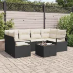 Set de canapele pentru grădină cu pernă 7 pcs Negru și Crem GartenMobel Dekor