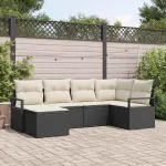 Set de canapea cu pernă 6 pcs Negru și Crem poliratan GartenMobel Dekor