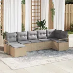 Set de canapea cu pernă 7 pcs Beige și gri deschis poliratan GartenMobel Dekor