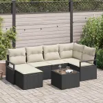 Set de canapea cu pernă 7 pcs Maro și Crem poliratan GartenMobel Dekor