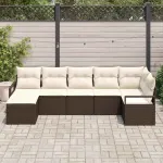 Set de canapea cu pernă 7 pcs Maro și Crem poliratan GartenMobel Dekor