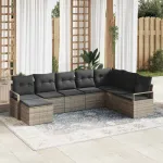Set de canapea cu pernă 8 pcs Negru și Crem poliratan GartenMobel Dekor