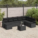 Set de canapea cu pernă cu depozitare 9 pcs Negru poliratan GartenMobel Dekor