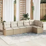 Set de canapele pentru grădină 6 pcs Bej și Alb poliratan GartenMobel Dekor