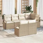 Set de canapele pentru grădină 7 pcs Bej și Alb poliratan GartenMobel Dekor
