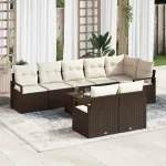 Set de canapele pentru grădină 9 pcs Maro și Crem poliratan GartenMobel Dekor