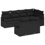 Set de canapele pentru grădină cu pernă 7 pcs Negru poliratan GartenMobel Dekor