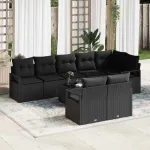 Set de canapele pentru grădină cu pernă 9 pcs Negru poliratan GartenMobel Dekor