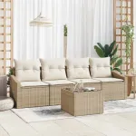 Set de canapea cu pernă 5 pcs Bej și crem poliratan GartenMobel Dekor