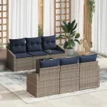 Set de canapea cu pernă 7 pcs Gri și bleumarin poliratan GartenMobel Dekor