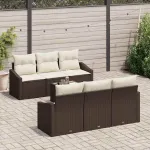 Set de canapea cu pernă 7 pcs Maro și Crem poliratan GartenMobel Dekor