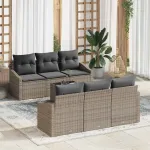 Set de canapea cu pernă cu depozitare 7 pcs Gri poliratan GartenMobel Dekor
