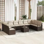 Set de canapele pentru grădină 11 pcs Maro și Crem poliratan GartenMobel Dekor