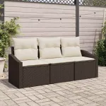 Set de canapele pentru grădină 3 pcs Maro și alb poliratan GartenMobel Dekor