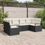 Set de canapele pentru grădină 6 pcs Negru și Alb poliratan GartenMobel Dekor