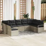 Set de canapele pentru grădină 9 pcs Gri deschis poliratan GartenMobel Dekor