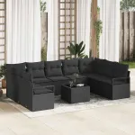 Set de canapele pentru grădină cu pernă 10 pcs Negru poliratan GartenMobel Dekor