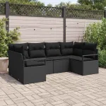 Set de canapele pentru grădină cu pernă 6 pcs Negru poliratan GartenMobel Dekor