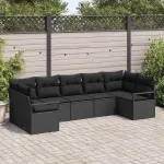 Set de canapele pentru grădină cu pernă 7 pcs Negru poliratan GartenMobel Dekor