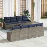 Set de canapea cu pernă 9 pcs Gri și bleumarin poliratan GartenMobel Dekor