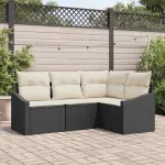 Set de canapele pentru grădină 4 pcs Negru și Alb poliratan GartenMobel Dekor