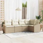 Set de canapele pentru grădină 5 pcs Bej și Alb poliratan GartenMobel Dekor