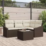 Set de canapele pentru grădină 5 pcs Maro și Crem poliratan GartenMobel Dekor
