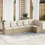 Set de canapele pentru grădină 6 pcs Bej și Alb poliratan GartenMobel Dekor