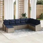 Set de canapele pentru grădină 8 pcs Gri și bleumarin poliratan GartenMobel Dekor