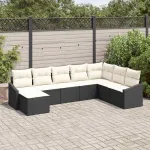 Set de canapele pentru grădină 8 pcs Negru și Crem poliratan GartenMobel Dekor