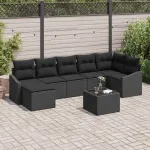 Set de canapele pentru grădină cu pernă 8 pcs Negru poliratan GartenMobel Dekor