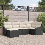 Set de masă pentru grădină cu pernă 6 pcs Negru și Crem GartenMobel Dekor
