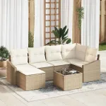 Set de masă pentru grădină cu pernă 7 pcs Bej și crem GartenMobel Dekor