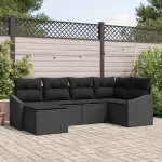 Set de masă pentru grădină cu pernă cu depozitare 6 pcs Negru GartenMobel Dekor