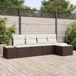 Set de canapele pentru grădină 5 pcs Maro și Crem poliratan GartenMobel Dekor