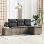 Set de canapele pentru grădină cu pernă 4 pcs Gri poliratan GartenMobel Dekor