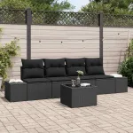 Set de canapele pentru grădină cu pernă 5 pcs Negru poliratan GartenMobel Dekor